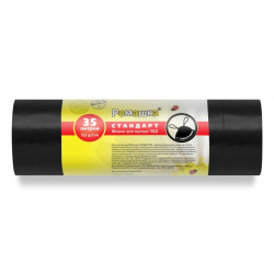 Мешки для мусора ПВД 35л в рул. Стандарт с завязками(50х58/25мкм 10шт/рул 24рул/кор) черные ЗВС3510Ч